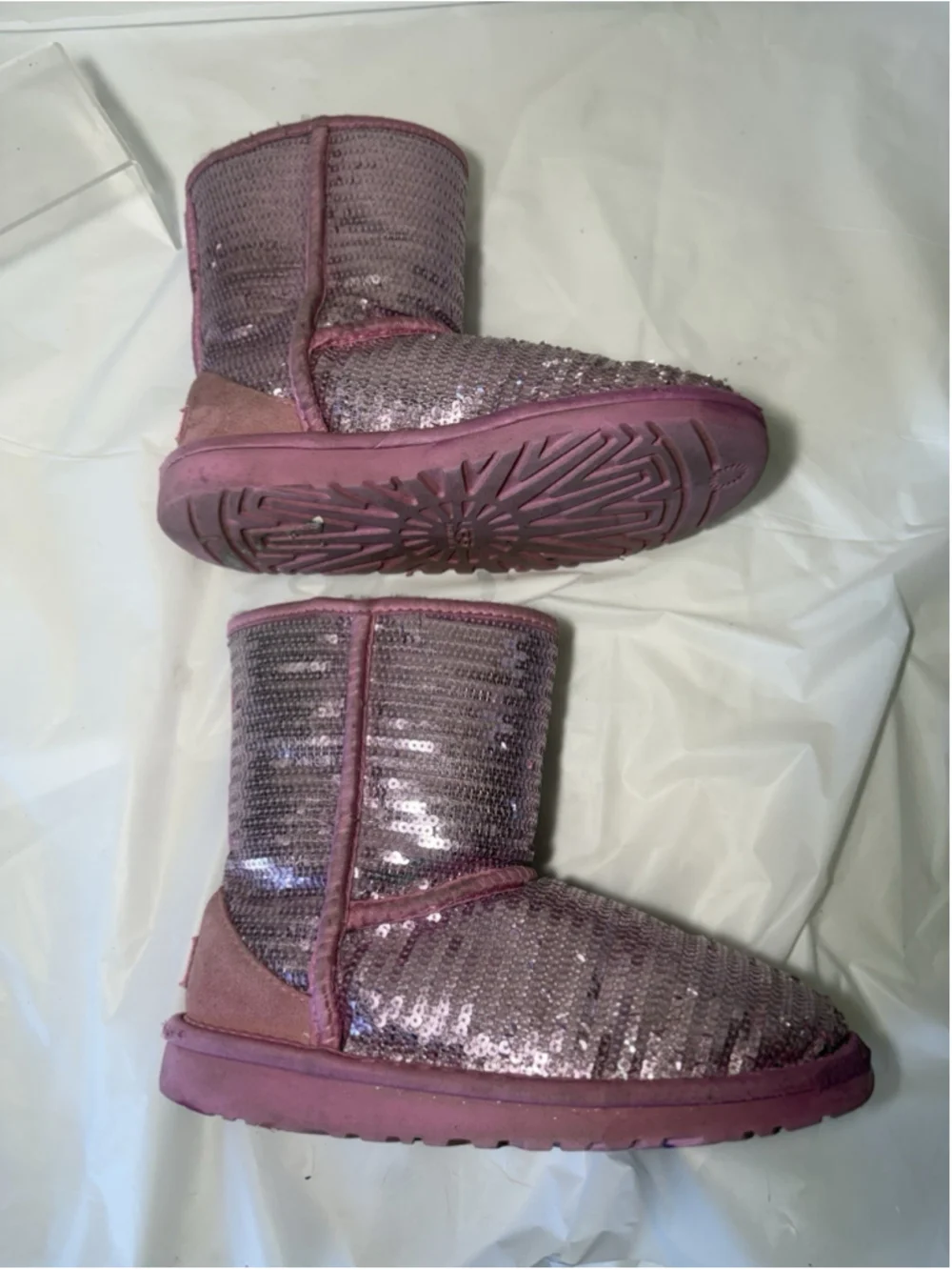 GIRLS UGG AUSTRALIA PINK SEQUIN WINTER BOOTS SHEEPSKIN LINED SPARKLE US 3/UK 2